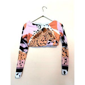 CHEETAH PRINTED LONG SLEEVE CROP TOP FULLY LINED SIZE MEDIUM